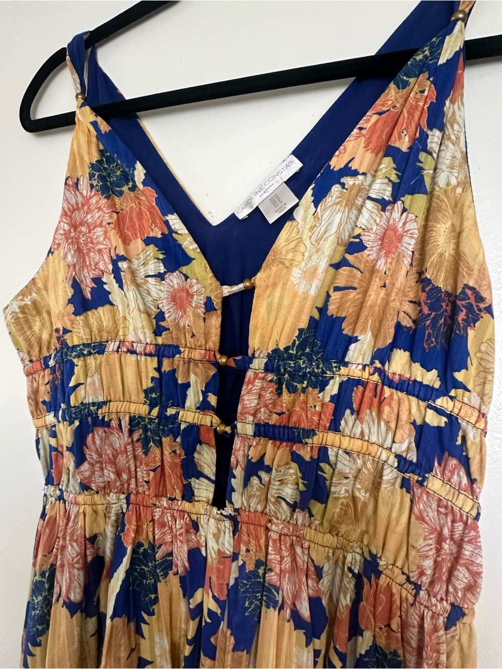 NWOT Caroline Constas Yellow & Blue Floral Maxi Dress - Size L - Picture 3 of 11